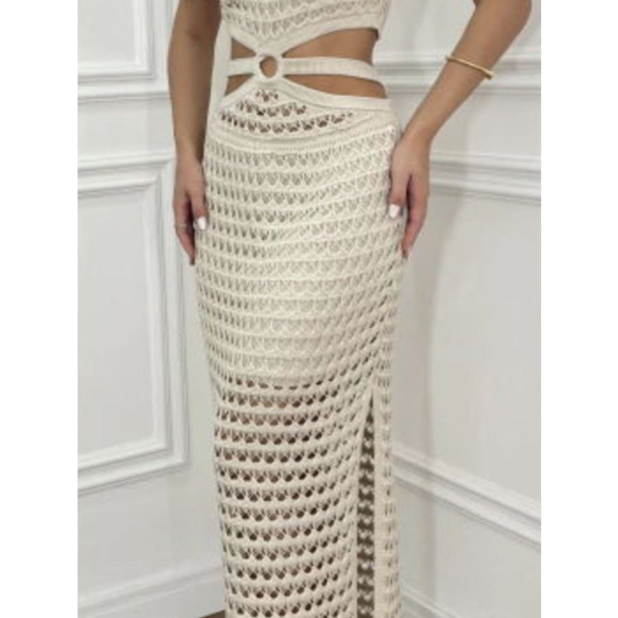 Cutout Slit Round Neck Sweater Dress Apparel and Accessories