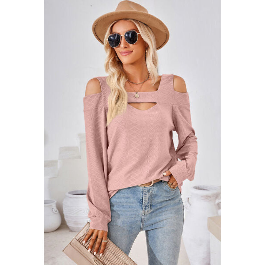 Cutout Square Neck Cold Shoulder T - Shirt Apparel and Accessories