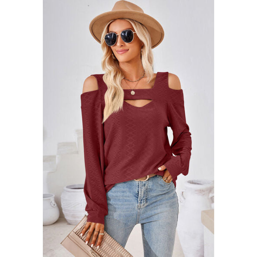 Cutout Square Neck Cold Shoulder T - Shirt Apparel and Accessories