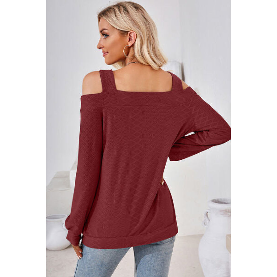 Cutout Square Neck Cold Shoulder T - Shirt Apparel and Accessories