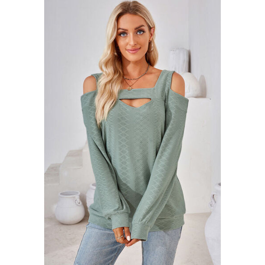 Cutout Square Neck Cold Shoulder T - Shirt Apparel and Accessories