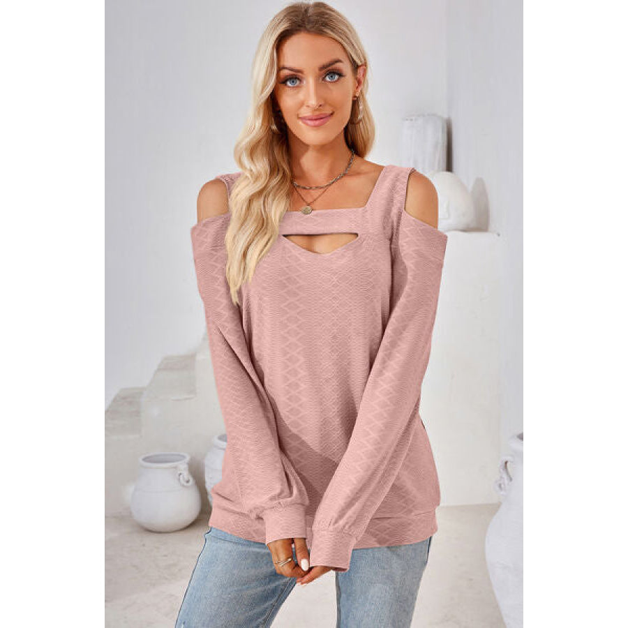 Cutout Square Neck Cold Shoulder T - Shirt Apparel and Accessories