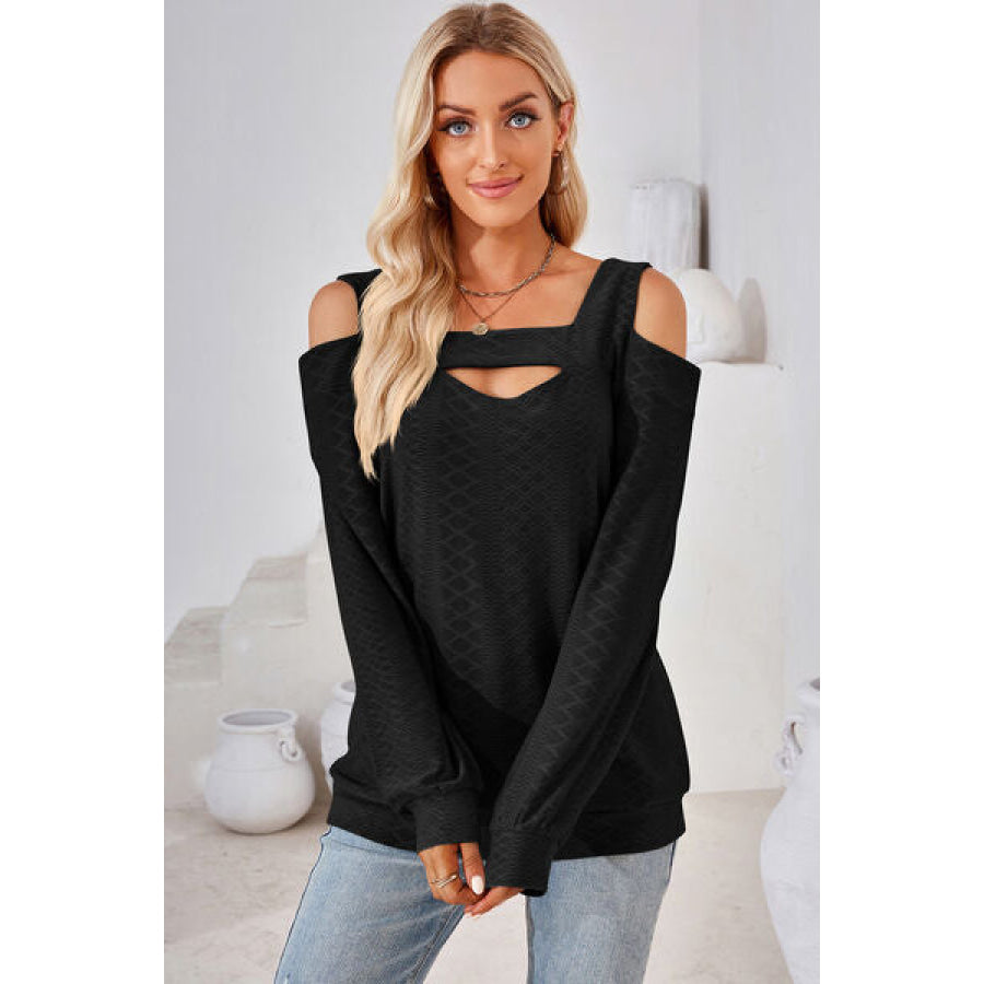 Cutout Square Neck Cold Shoulder T - Shirt Black / S Apparel and Accessories