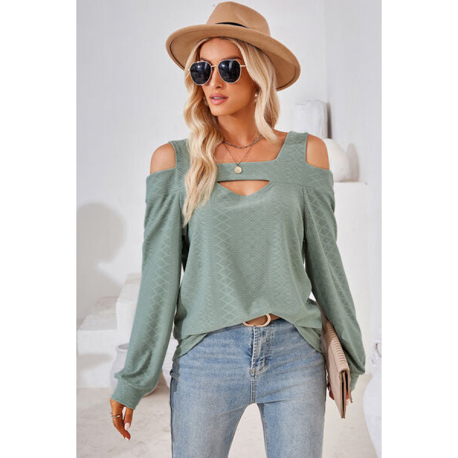 Cutout Square Neck Cold Shoulder T - Shirt Gum Leaf / S Apparel and Accessories
