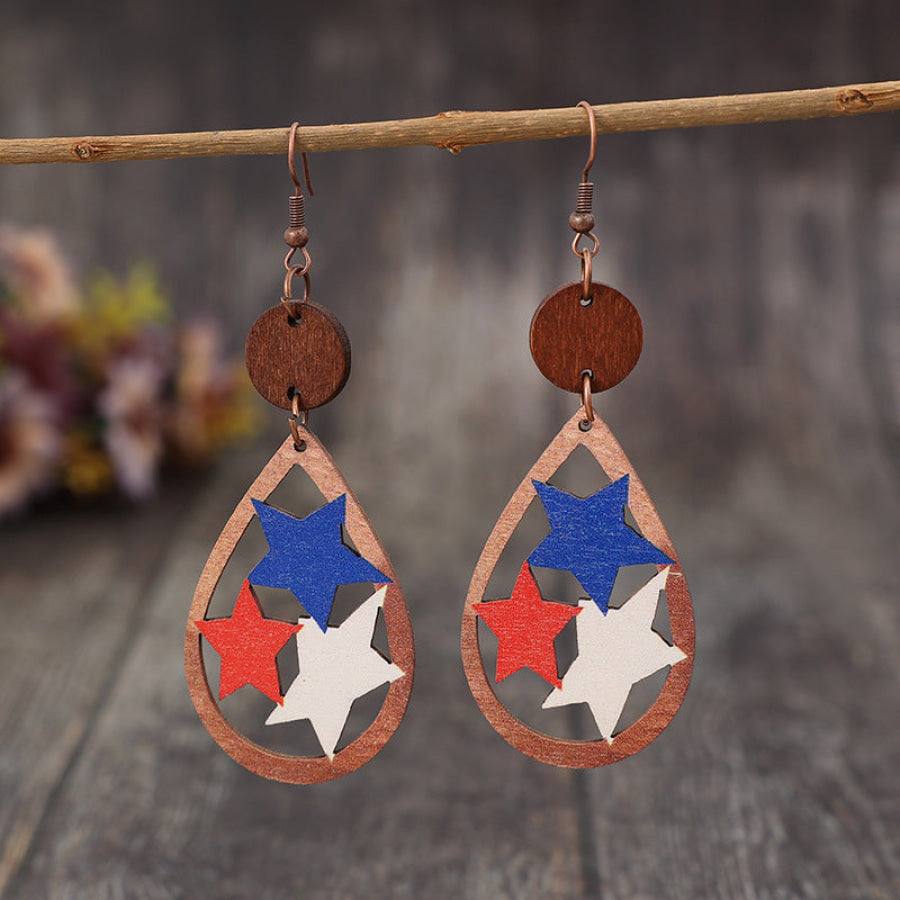 Cutout Star Wooden Dangle Earrings Multicolor / One Size Apparel and Accessories