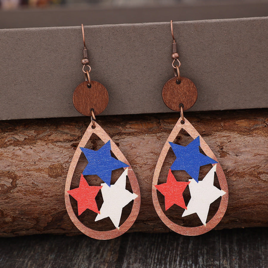Cutout Star Wooden Dangle Earrings Multicolor / One Size Apparel and Accessories