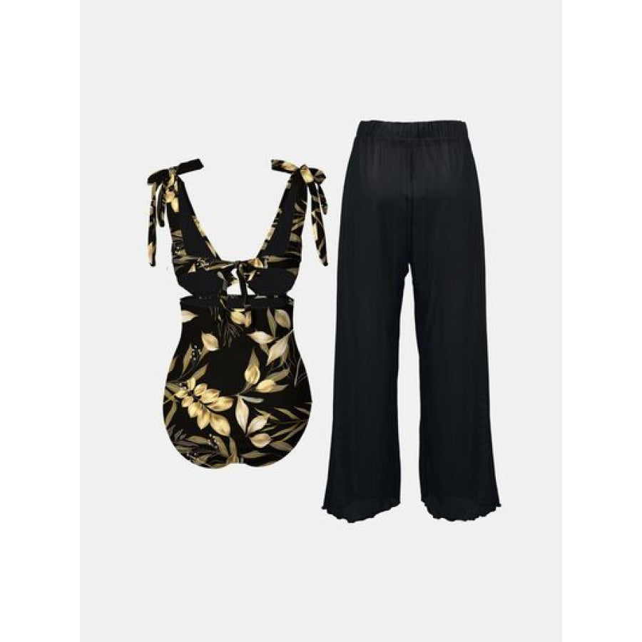 Cutout Tied Bodysuit and Pants Swim Set Apparel Accessories