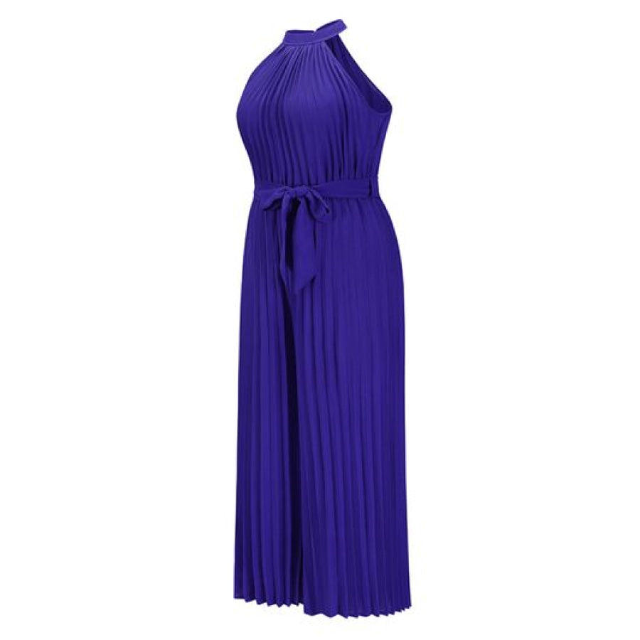 Cutout Tied Pleated Sleeveless Jumpsuit Apparel and Accessories