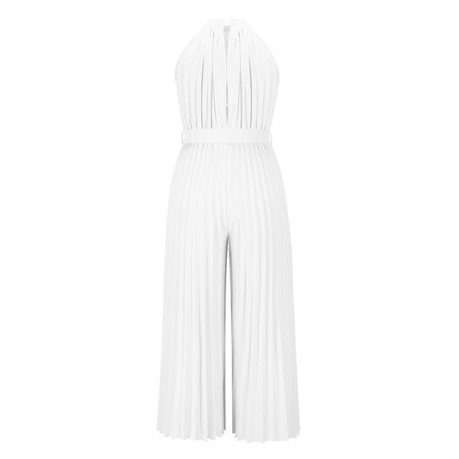 Cutout Tied Pleated Sleeveless Jumpsuit Apparel and Accessories
