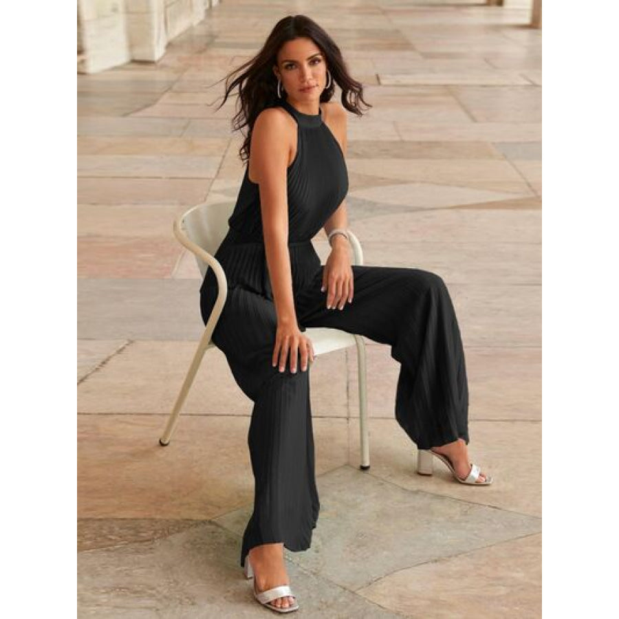Cutout Tied Pleated Sleeveless Jumpsuit Apparel and Accessories