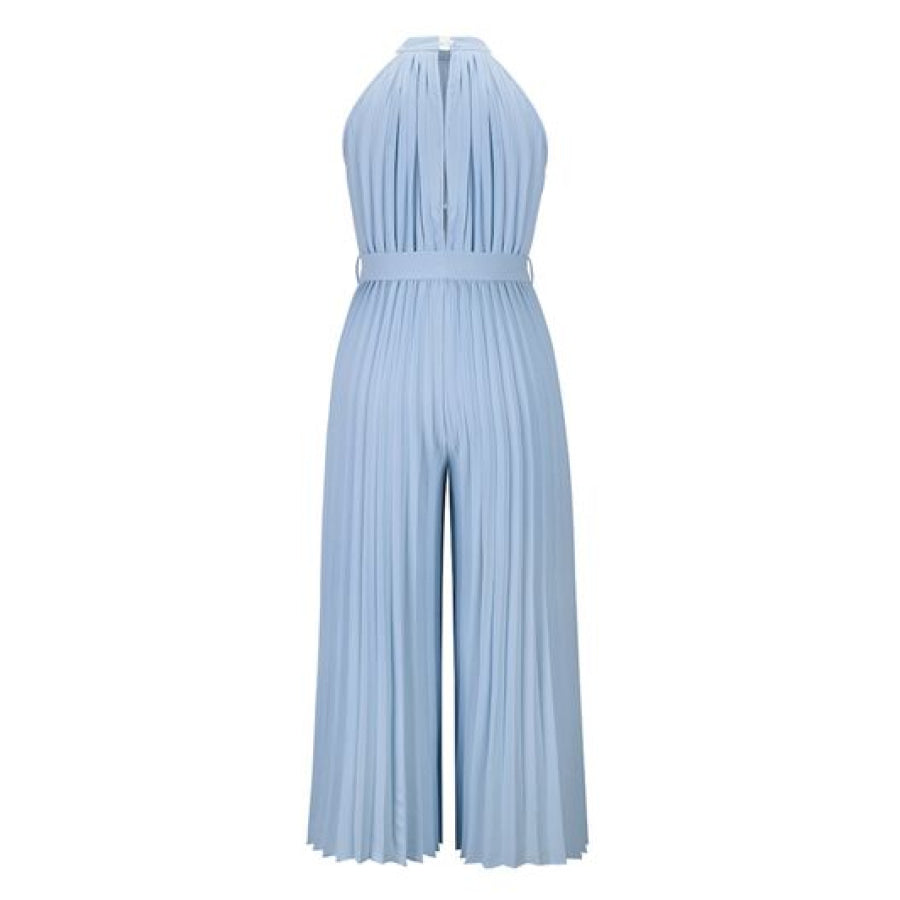 Cutout Tied Pleated Sleeveless Jumpsuit Apparel and Accessories