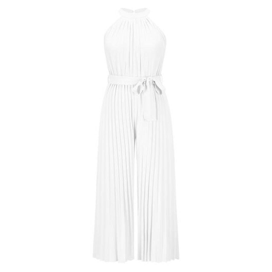 Cutout Tied Pleated Sleeveless Jumpsuit Apparel and Accessories