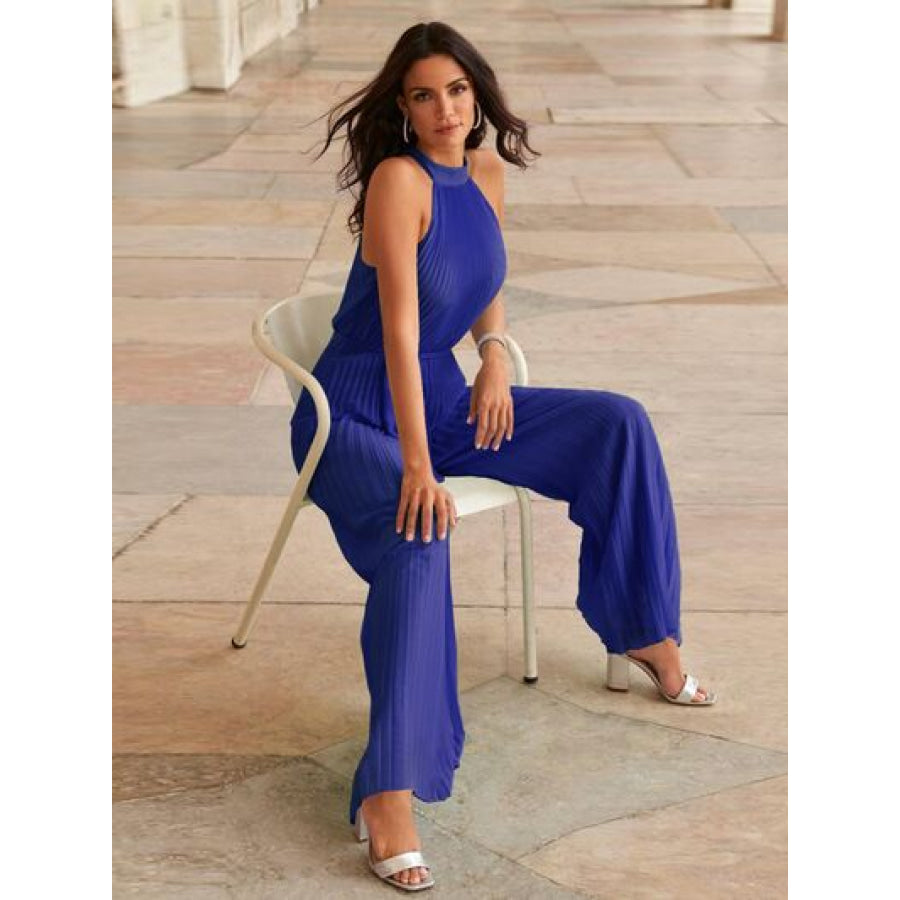 Cutout Tied Pleated Sleeveless Jumpsuit Apparel and Accessories