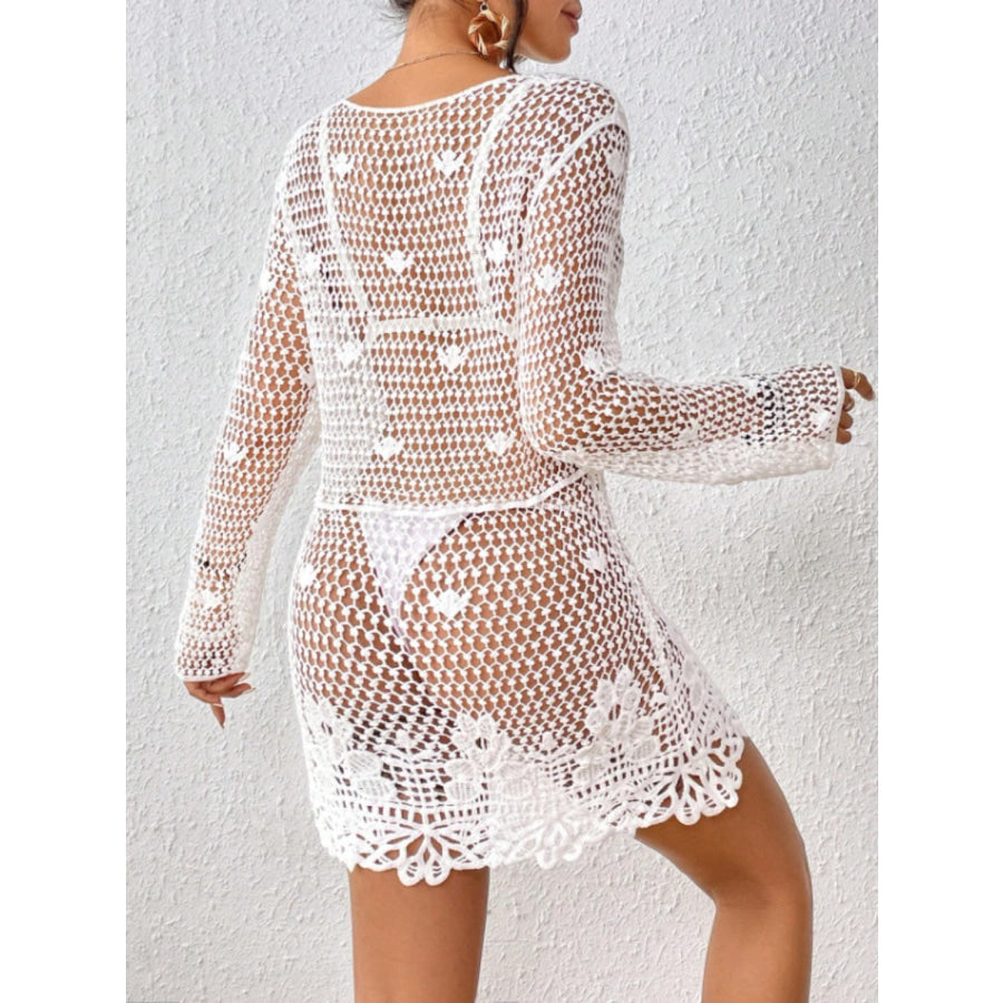 Cutout Tied V-Neck Long Sleeve Cover Up White / One Size Apparel and Accessories