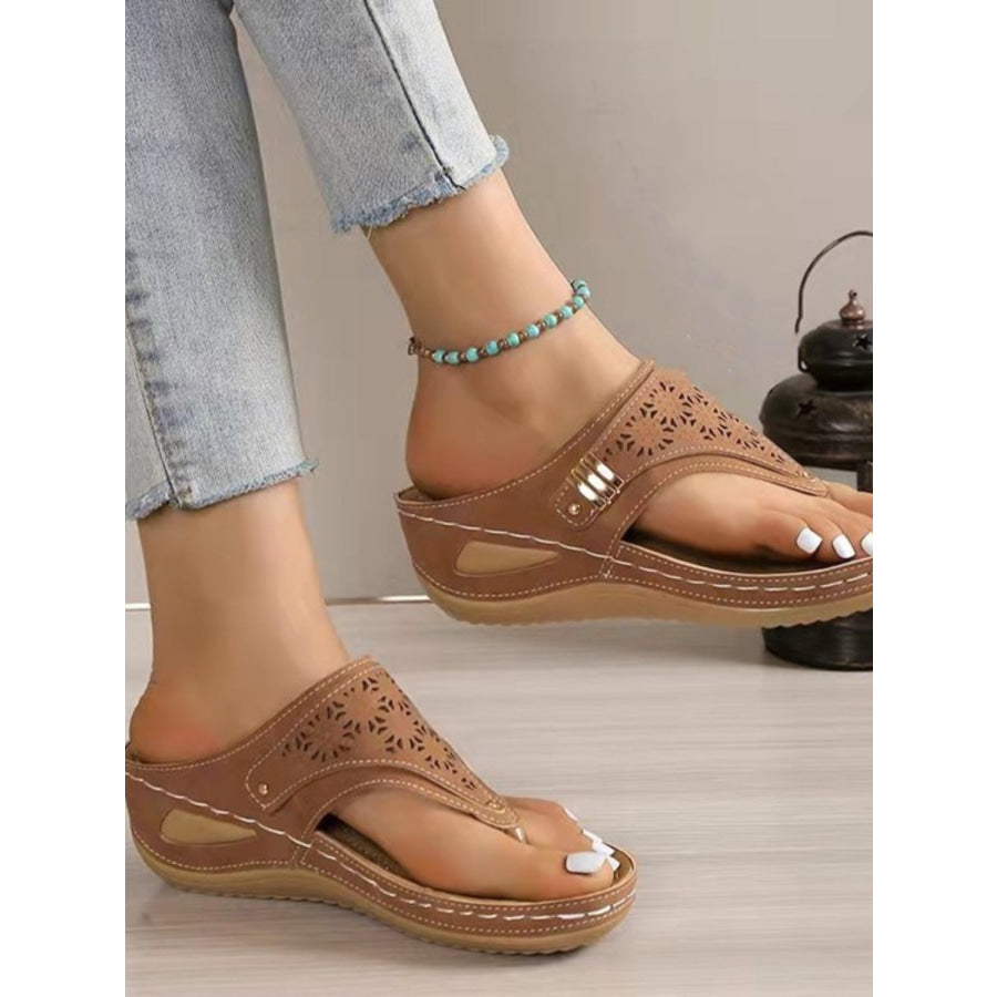 Cutout Toe Post PVC Sandals Camel / 36(US5) Apparel and Accessories