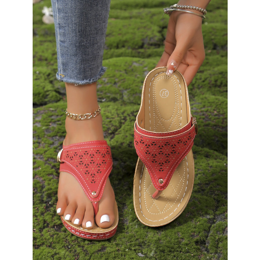 Cutout Toe Post PVC Sandals Deep Red / 36(US5) Apparel and Accessories