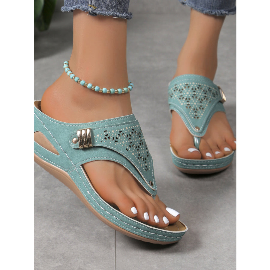 Cutout Toe Post PVC Sandals Turquoise / 36(US5) Apparel and Accessories