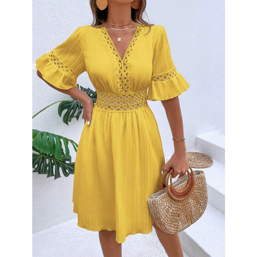 Cutout V-Neck Flounce Sleeve Mini Dress Apparel and Accessories