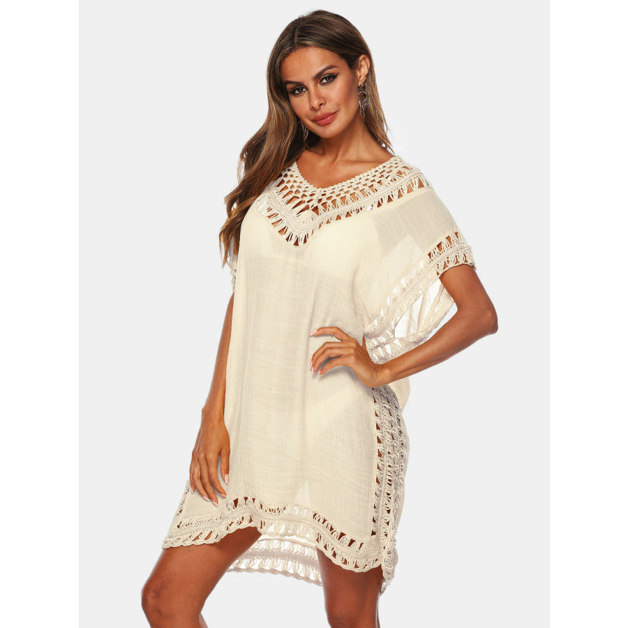 Cutout V - Neck Short Sleeve Cover - Up Pastel Yellow / One Size Apparel and Accessories