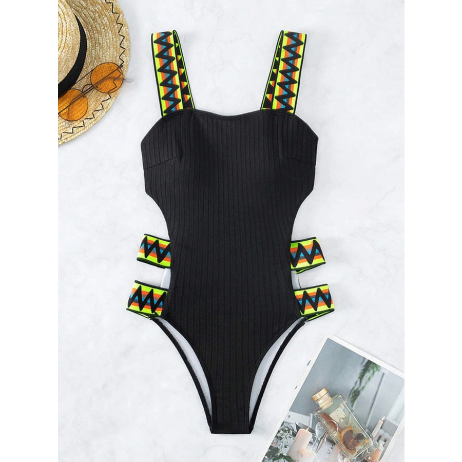 Cutout Wide Strap One-Piece Swimwear Black / S Apparel and Accessories
