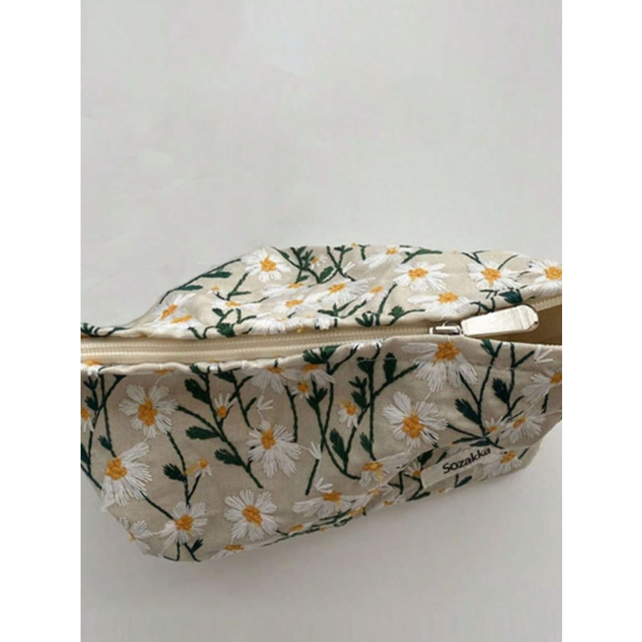 Daisy Embroidered Cosmetic Pouch Floral / One Size Apparel and Accessories