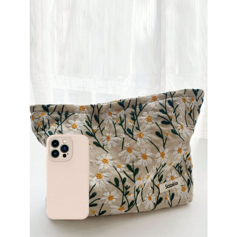 Daisy Embroidered Cosmetic Pouch Floral / One Size Apparel and Accessories