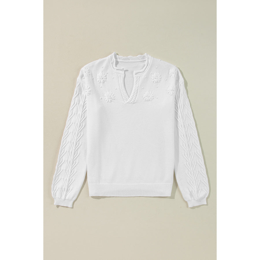 Daisy Notched Long Sleeve Sweater Apparel and Accessories