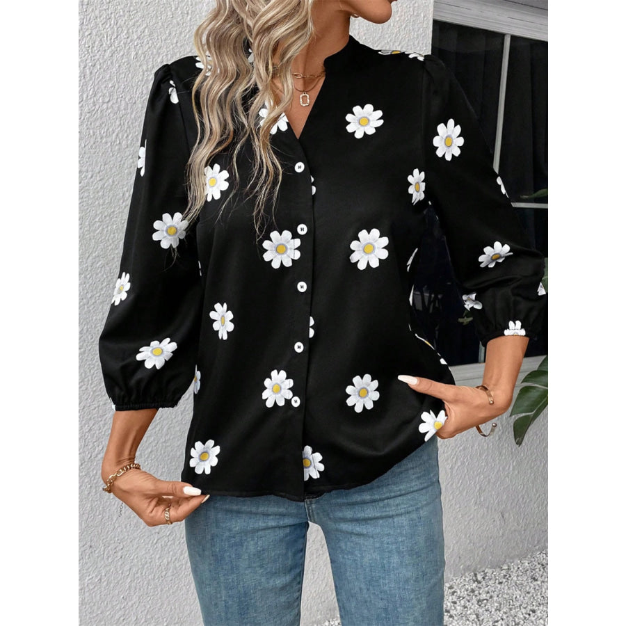 Daisy Notched Three-Quarter Sleeve Shirt Apparel and Accessories