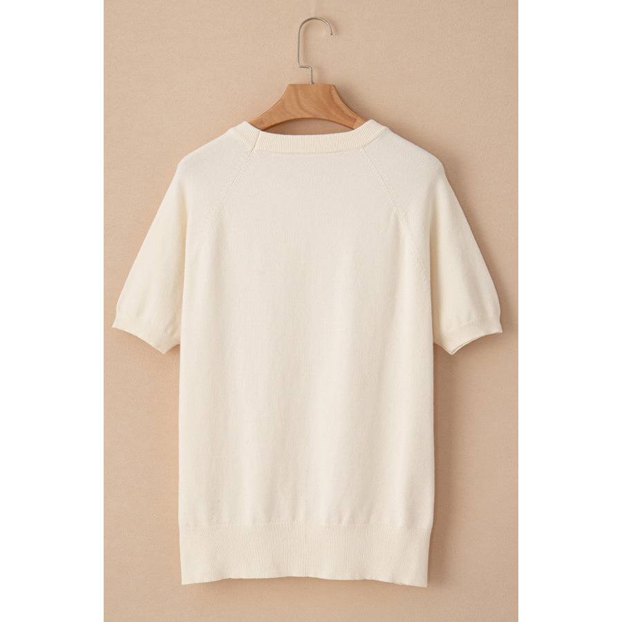 Daisy Round Neck Short Sleeve Knit Top Apparel and Accessories