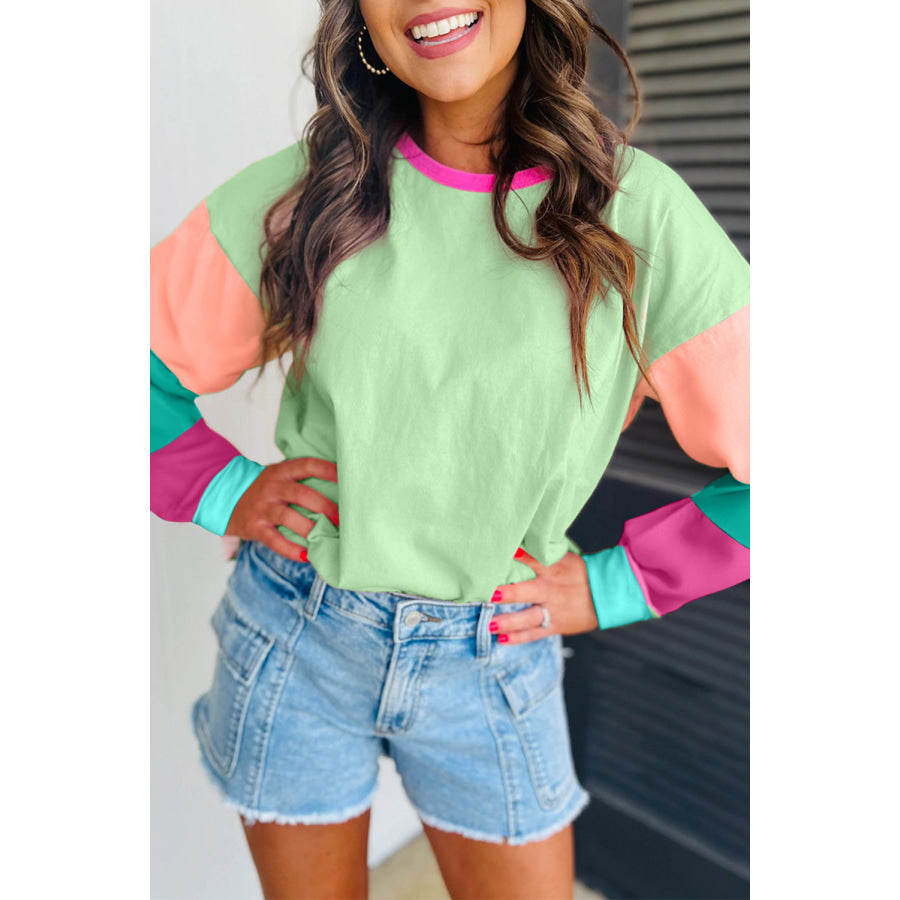 Dark Blue Colorblock Patchwork Long Sleeve Loose Top Tops/Long Sleeve Tops