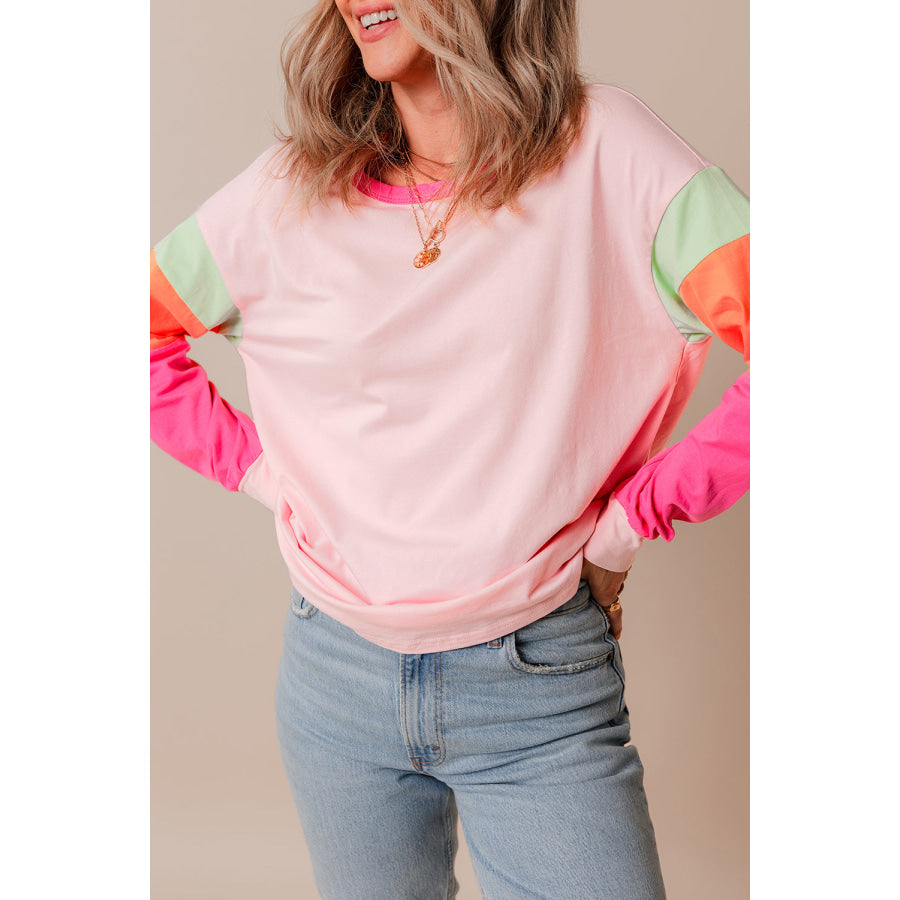 Dark Blue Colorblock Patchwork Long Sleeve Loose Top Tops/Long Sleeve Tops