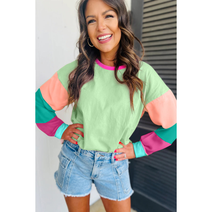 Dark Blue Colorblock Patchwork Long Sleeve Loose Top Tops/Long Sleeve Tops