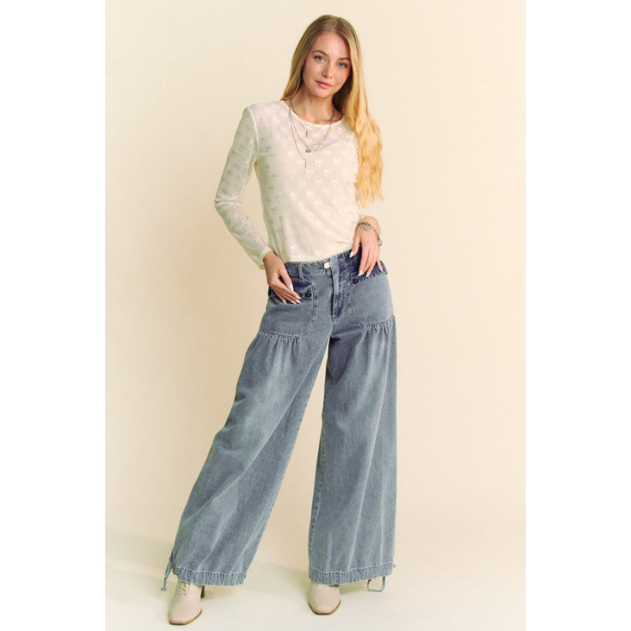 Davi & Dani Bow Mesh Round Neck Long Sleeve Top Apparel and Accessories