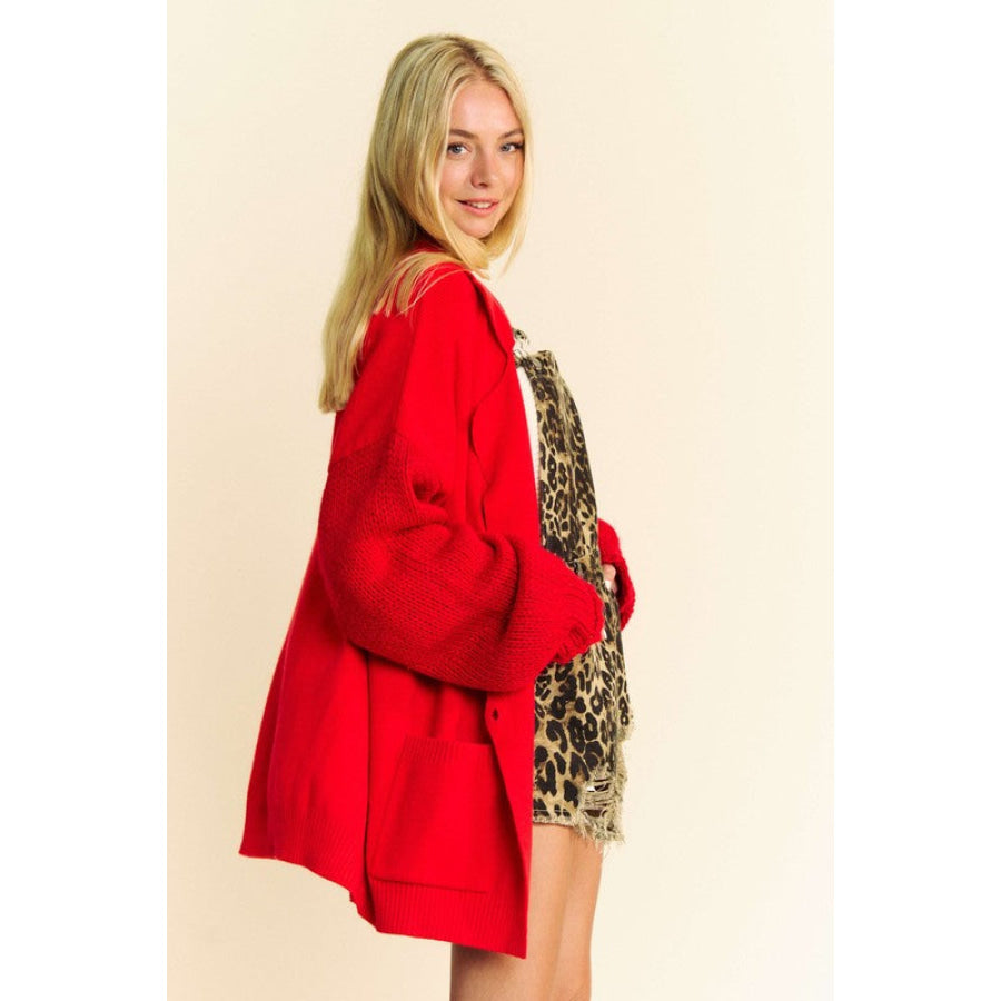 Davi & Dani Button Up Dropped Shoulder Cardigan with Pockets Apparel and Accessories