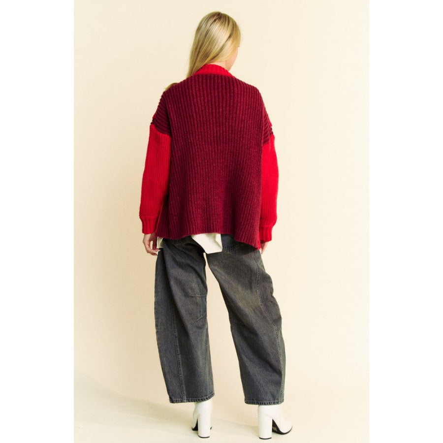 Davi & Dani Cable-Knit Color Block Open Front Cardigan Apparel and Accessories