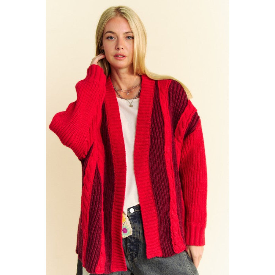 Davi & Dani Cable-Knit Color Block Open Front Cardigan Apparel and Accessories
