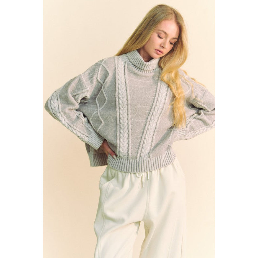 Davi & Dani Cable-Knit Turtleneck Dropped Shoulder Sweater Apparel and Accessories