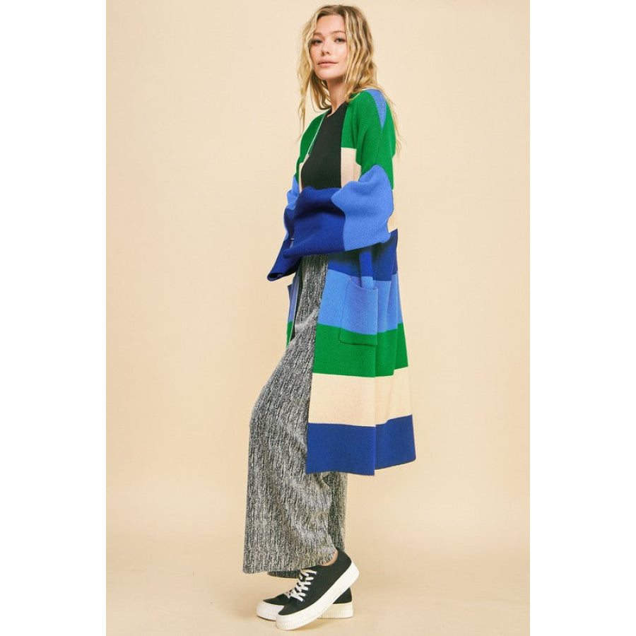 Davi & Dani Color Block Kimono Sleeve Open Front Cardigan Apparel and Accessories