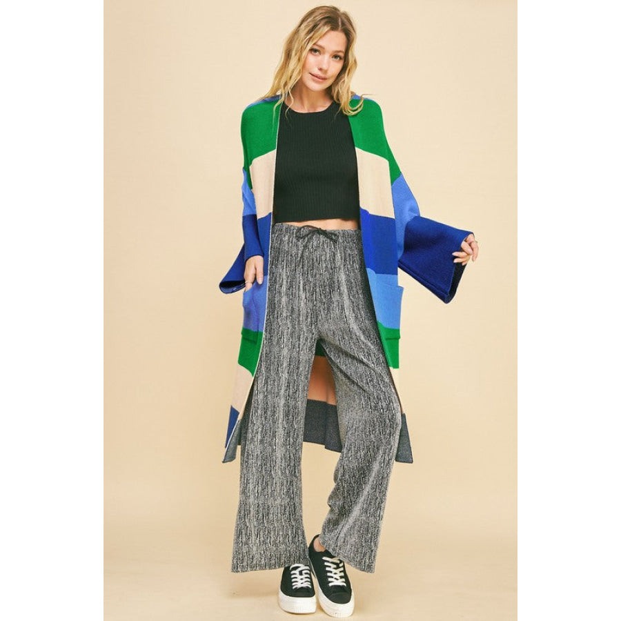 Davi & Dani Color Block Kimono Sleeve Open Front Cardigan Apparel and Accessories