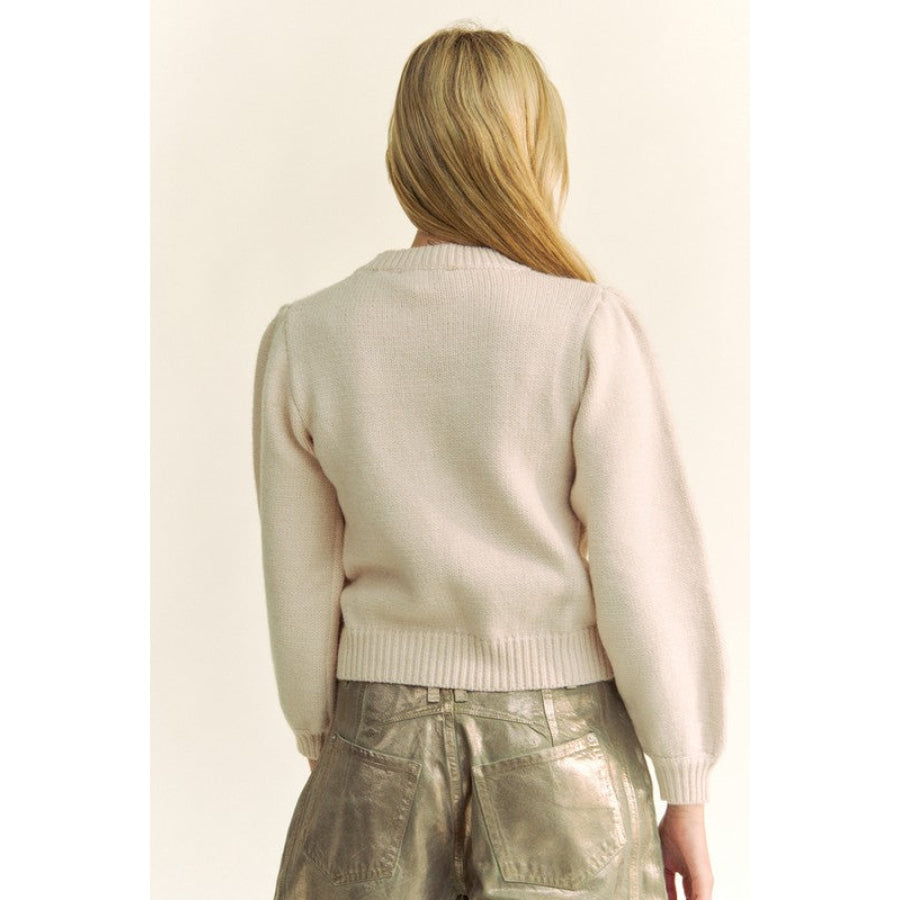 Davi & Dani Crochet Strawberry Round Neck Sweater Apparel and Accessories