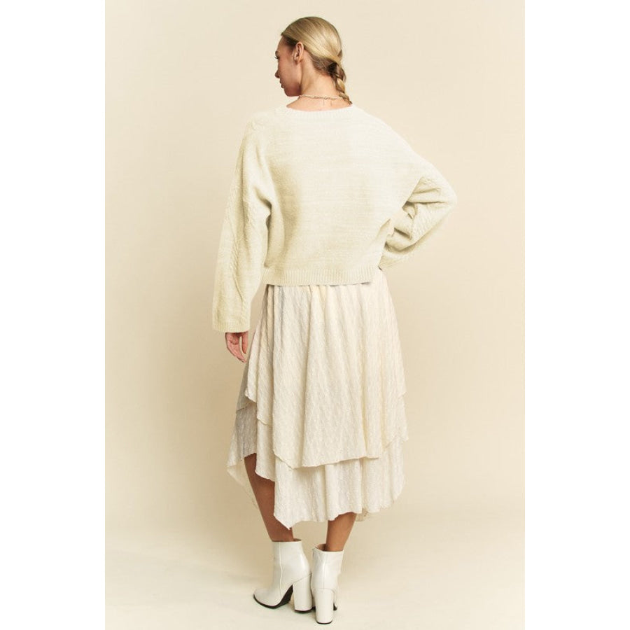 Davi & Dani Diamond Cable Pattern Drop Shoulder Sweater Apparel and Accessories