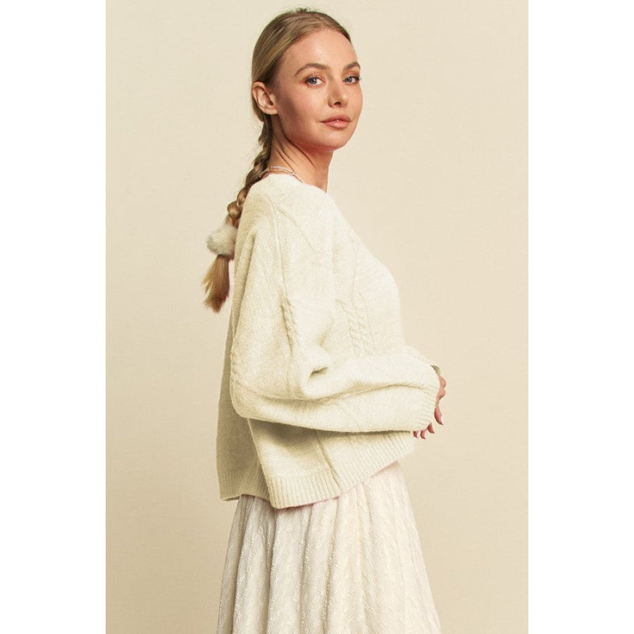 Davi & Dani Diamond Cable Pattern Drop Shoulder Sweater Apparel and Accessories