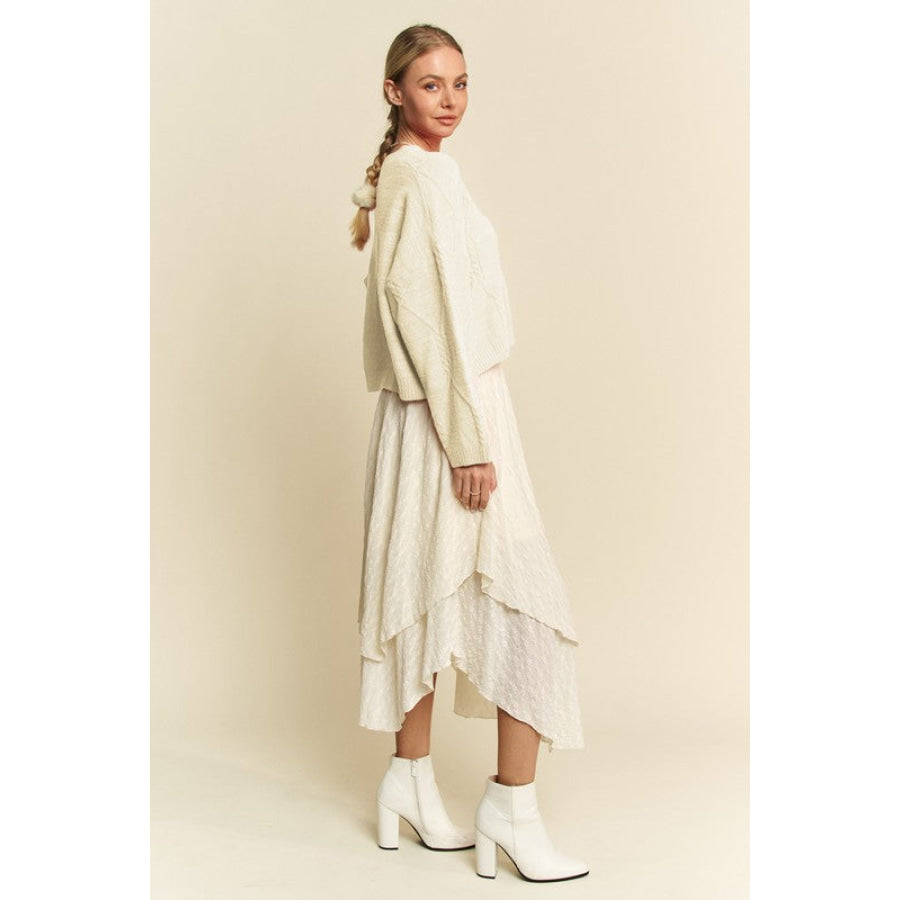 Davi & Dani Diamond Cable Pattern Drop Shoulder Sweater Apparel and Accessories