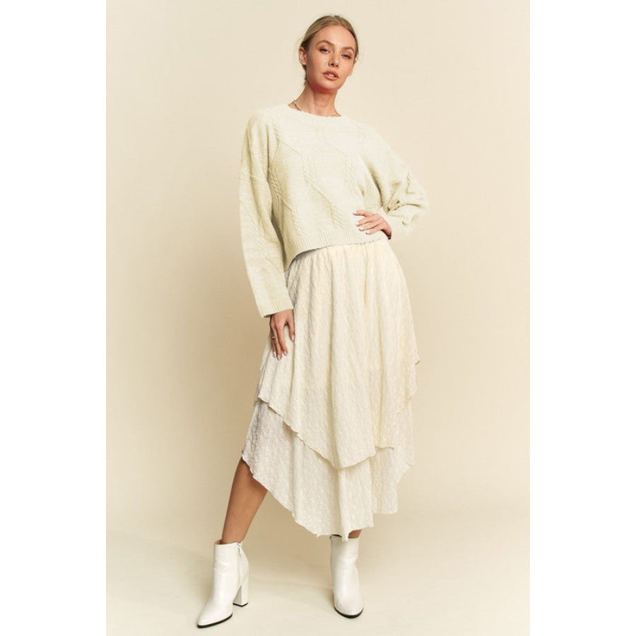 Davi & Dani Diamond Cable Pattern Drop Shoulder Sweater Apparel and Accessories