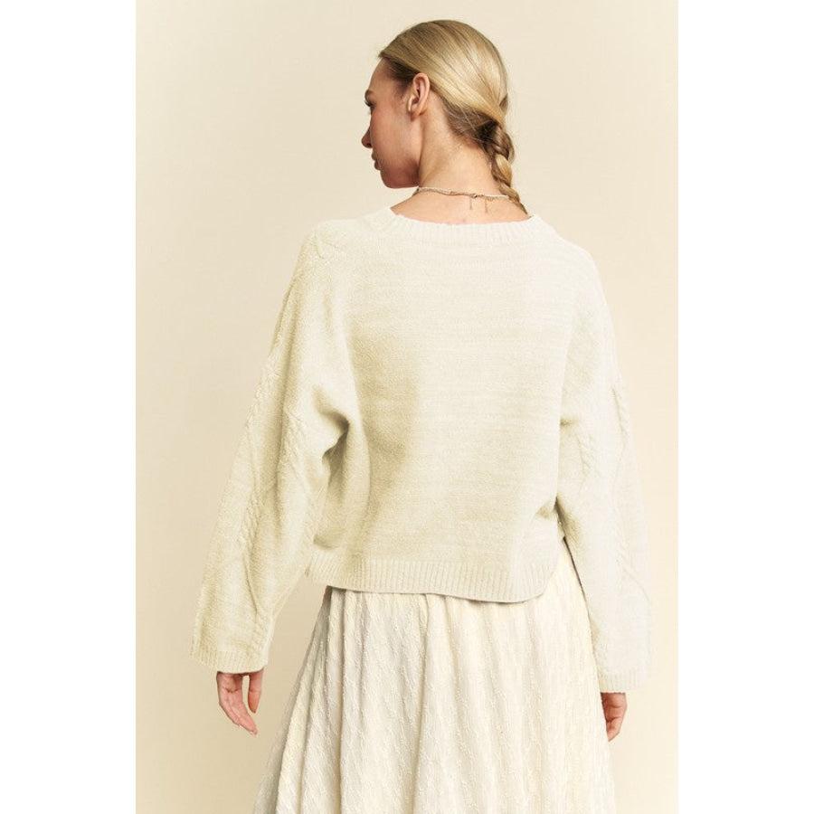 Davi & Dani Diamond Cable Pattern Drop Shoulder Sweater Apparel and Accessories