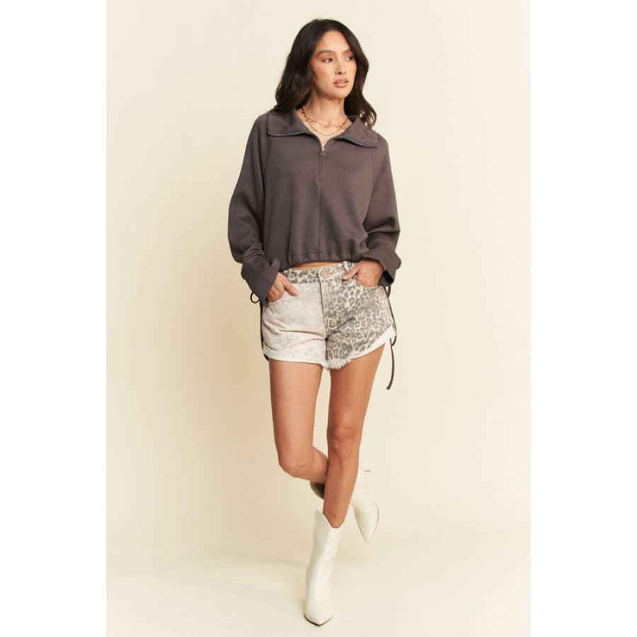 Davi & Dani Drawstring Hem Half Zip Raglan Sleeve Sweatshirt Apparel and Accessories