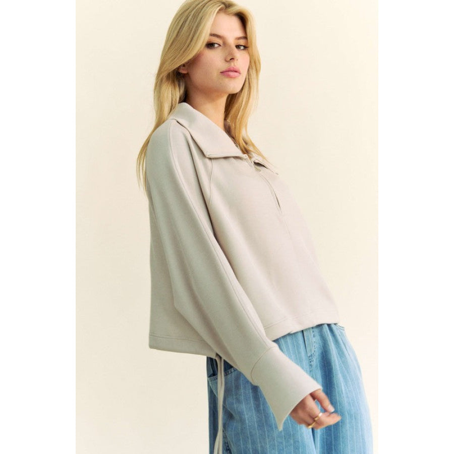 Davi & Dani Drawstring Hem Half Zip Raglan Sleeve Sweatshirt Apparel and Accessories