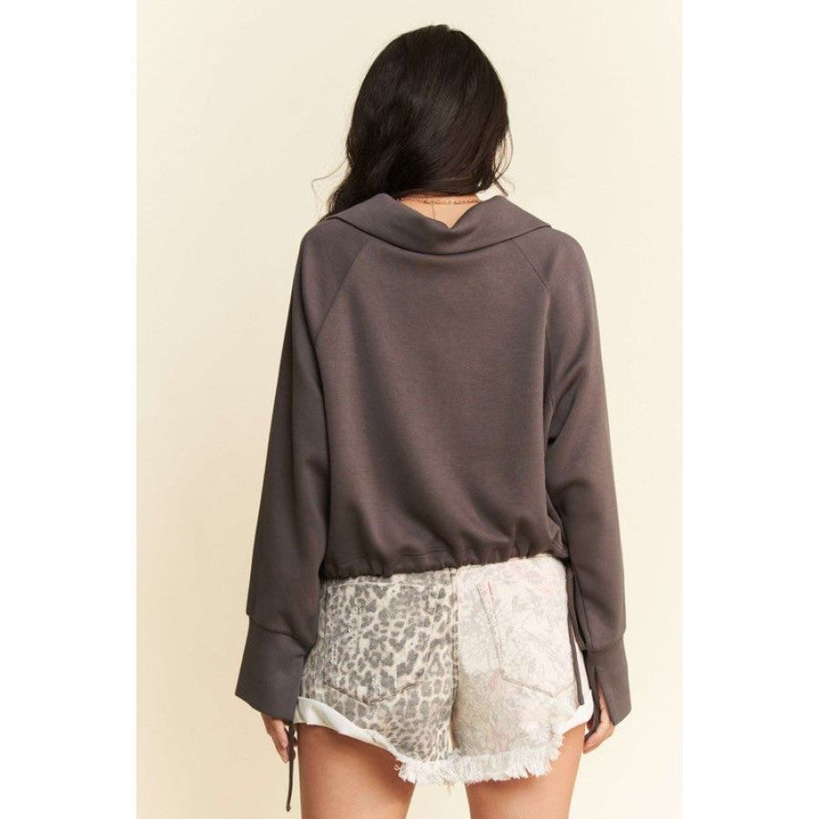 Davi & Dani Drawstring Hem Half Zip Raglan Sleeve Sweatshirt Apparel and Accessories