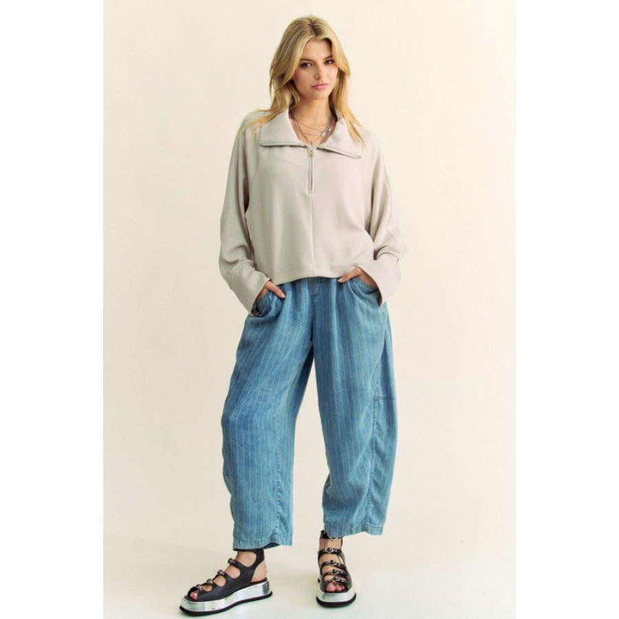 Davi & Dani Drawstring Hem Half Zip Raglan Sleeve Sweatshirt Apparel and Accessories