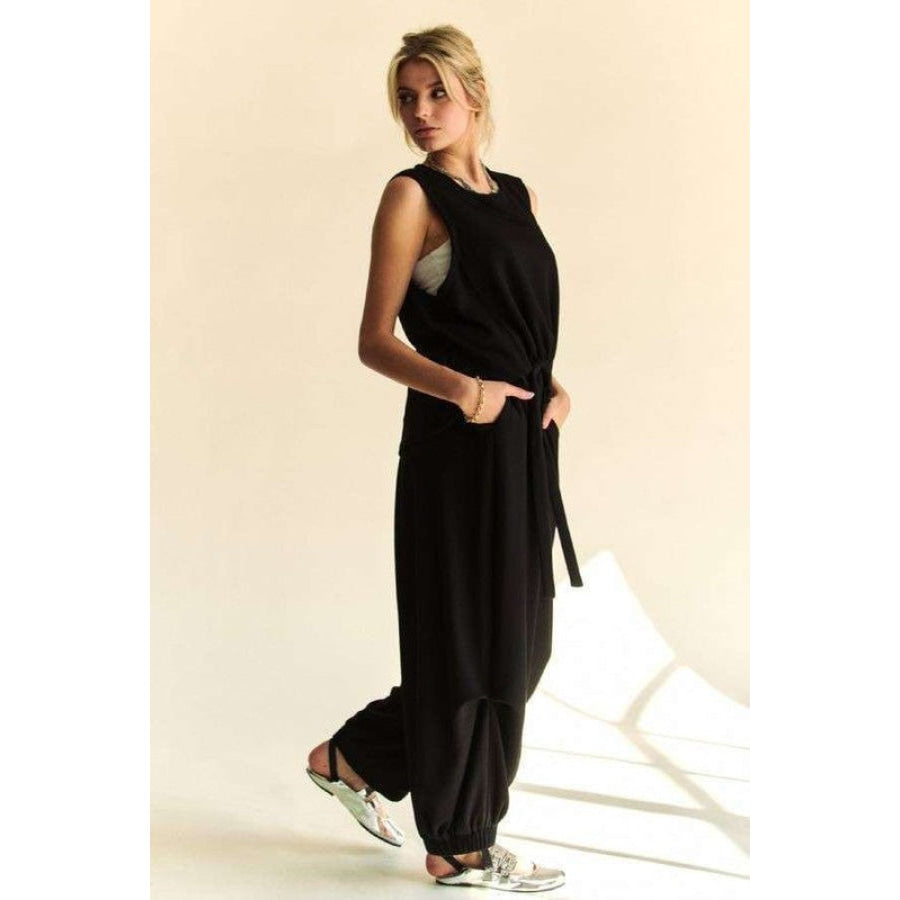 Davi & Dani Drawstring Hem Round Neck Tank and Pants Set Apparel and Accessories